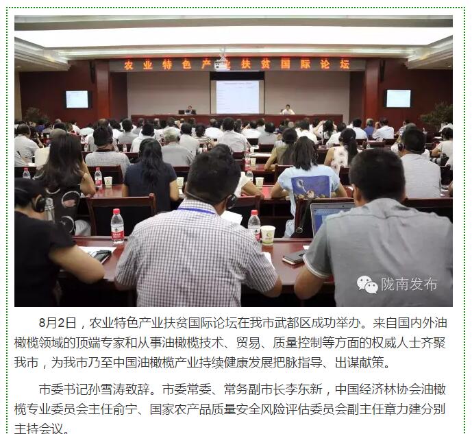 大腕齊聚農業特色產業扶貧國際論壇，“把脈”隴南油橄欖發展