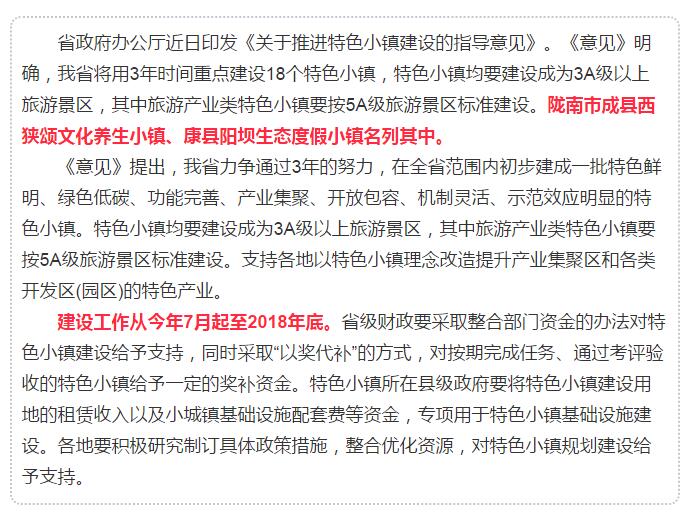 甘肅計劃3年建18個特色小鎮，看看隴南有幾個~